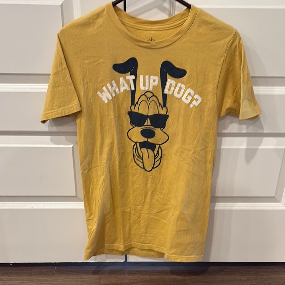 Disney mustard Yellow what up dog Pluto shirt